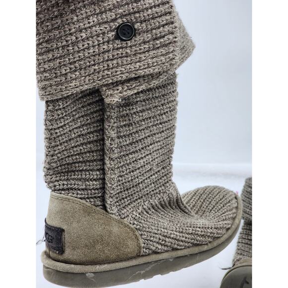 UGG Boots Womens Size 7 Classic Cardy Winter Knit Gray Mid Calf To Tall 1016555 - Picture 6 of 13